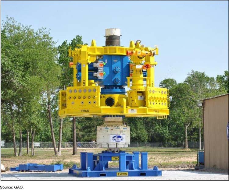 Figure 3: A Capping Stack Ready for Deployment Capping stacks are a primary component of HWCG and MWCC well containment capabilities, but Interior officials told us that it does not require operators