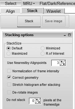 6. You will automatically advance to the Stack screen. Accept the default settings and press the Stack button (F). See Fig 13. F G Fig 13 H 7.