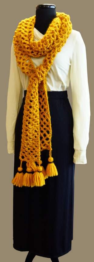 Diamond Mesh Super Scarf by: Jennifer Greenwald Materials: *Tassel Maker Large 9941 *Amour Crochet Hook Art No.