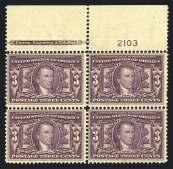 January 13, 2018 Second Session Page 58 700 13, Plate Block of 6, #339 Web $150 N.h., left imprint #4948, light toning, very fine. Scott $875... Est.