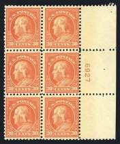 Page 65 Second Session January 13, 2018 785 $2 Orange Red & Black, Pair, #523 $200 Very l.h., appear n.h., very fine. Scott $1,000.. Est. $300/350 778 5 Error, Single in Block of 9, #505 $300 N.h., perf tip stuck on back of upper left stamp, beautiful centering, very fine.