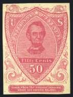 $400/500 1019 ( ) S. Mansfield & Co., 1c, Pink Paper, Imperforate Between, #RS174ci $150 Fresh color, huge to ample margins, very fine. Scott $750 only 23 are recorded in the Aldrich book... Est.