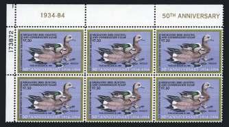 Page 87 Second Session January 13, 2018 1033 1947, $1 Snow Geese, Plate Block of 6, #RW14 Web $70 N.h., bottom left #159463, very fine. Scott $340... Est.