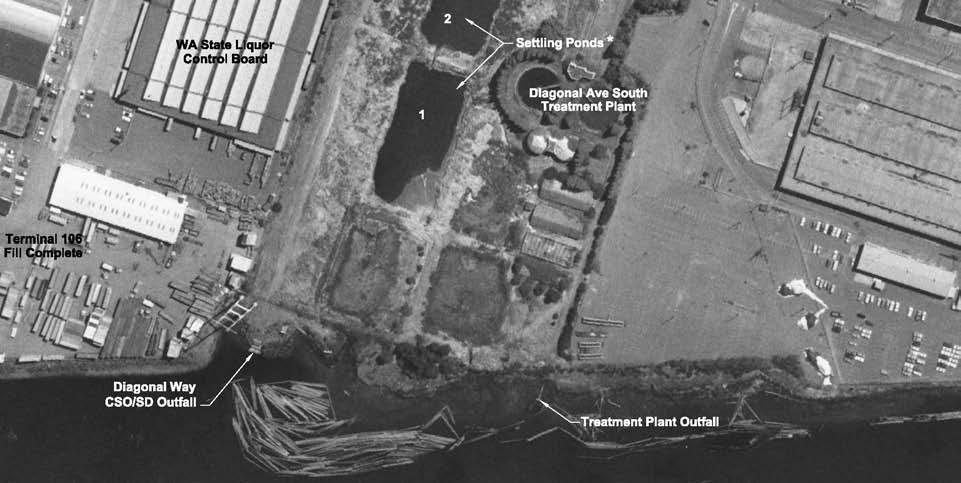 approximate 1976 aerial photograph showing settling holding pits (KCDNR et al.