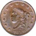 ............. #219163 $975.00 1820. NGC. MS-65. BN. N-13. A beautiful Gem example of this famous Randall Hoard variety which has provided us with some of the finest Coronet Large Cents in existence.
