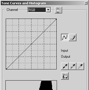 47) Smooth curve button (p. 47) White, gray, and black-point buttons (p. 52) Drawing tone curves by freehand Click the freehand-curve button (1).