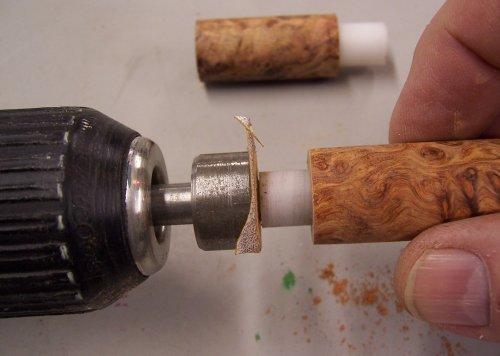 8. After drilling I square up the ends with a little sanding tool I made.