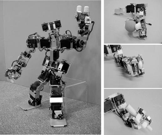Fig. 14. 37 DOF small humanoid robot: Tot. on the device distributed approach. Wiring of the built-in centralized robot is complicated, whereas that of the device distributed robot is simple. 4.2.