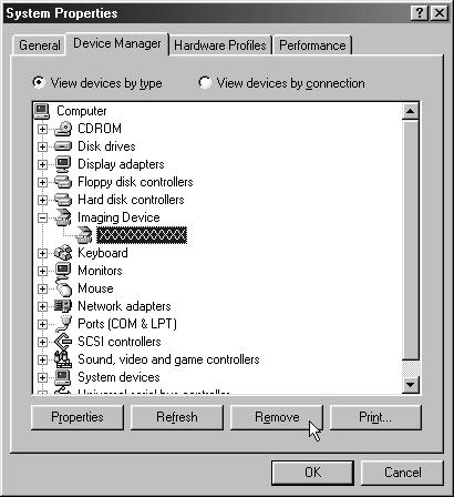 55 Windows 2000 Log onto Windows 2000 as an Administrator before uninstalling the USB driver. 1. Open the System Properties dialog and check the Device Manager tab. 1. Double-click the [System] icon in the Control Panel.