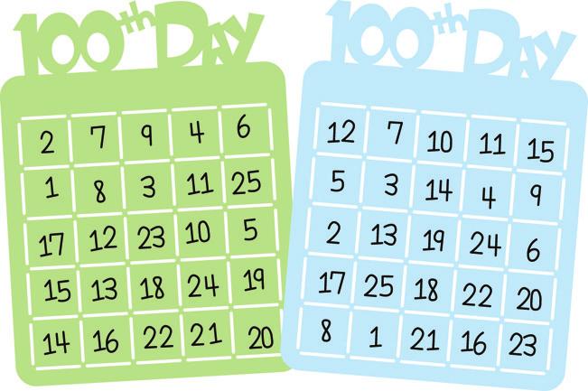 B i n g o 100 Whole Class Hand out blank 100th Day Bingo cards and one dry erase marker to each child. Tell children they will each make their own bingo game boards. Place the numbers 1-25 in a bag.