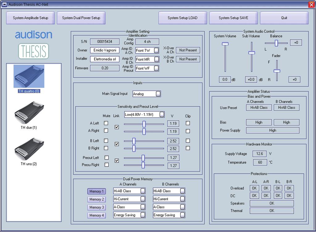ACNet - Audison Control Network Software to control Audison amplifier Hardware Requirements: 1024x768 Display Optimized - 96 dpi Font size - 1 x USB port (1.