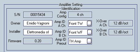 ADVANCED MANUAL / ACNet ACNet - Audison Control Network Amplifier Setting: Identification 8 9 10 2 5 6 3 1 4 7 The amplifier identification provides its S/N - serial number (fixed), the