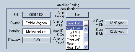 The ACNet area shows the amplifier configuration (mechanically set in the TH Input Panel) and allows the Amp ID and AmpPreout setting through a drop-down menu.