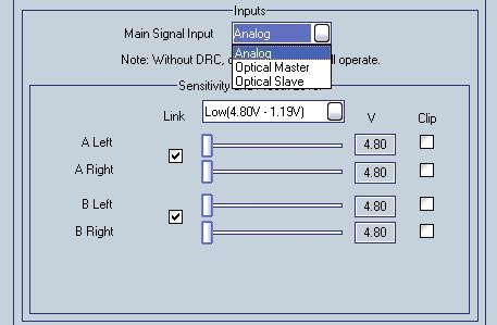 In this area it is necessary to select the Main Signal Input for each amplifier connected to the system Example: - If the amplifier being set is the first of the network to receive the signal from an