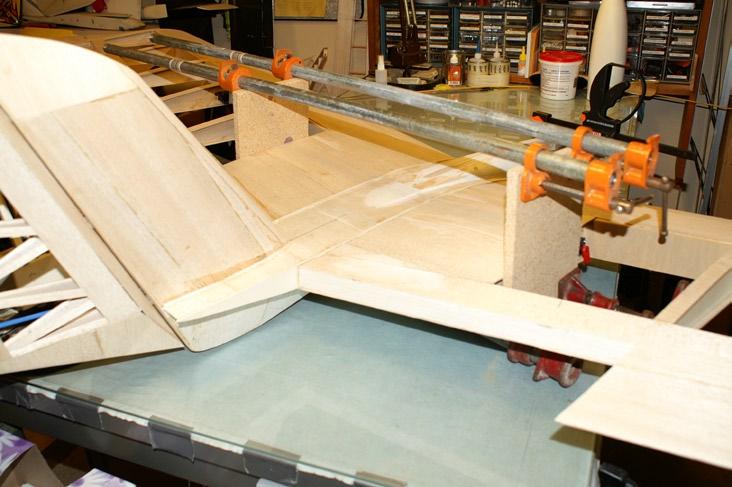 Above: Installing the lite-ply wing root caps.