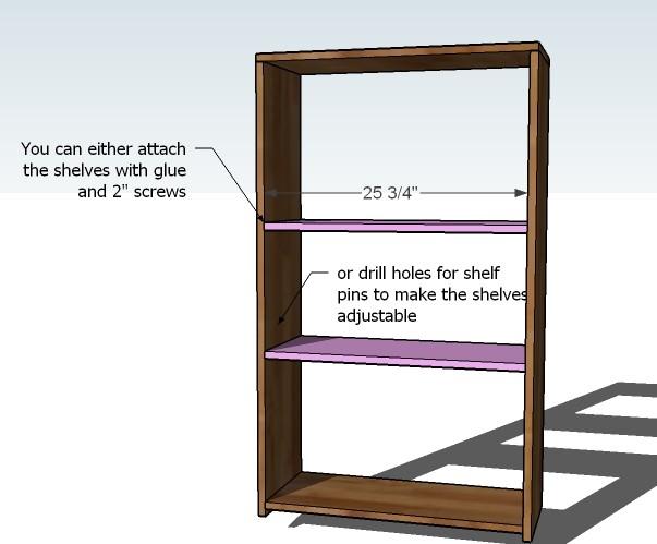[19] SHELVES You can either drill holes as specified by your shelf pins to create