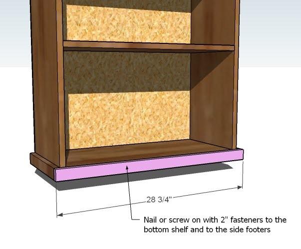 [22] FRONT FOOTER Attach the front footer to the bottom shelf and the