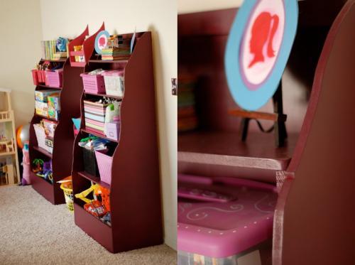 I love how this little book caddy is right at the little one's height, and places the books at an angle so they are easy to put away and take out.