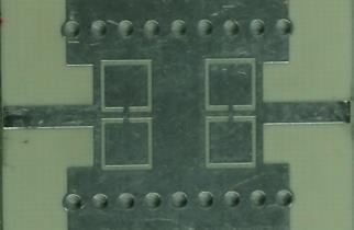 (b) Photograph of the bottom of the filter. (c) Top view of the layout. (d) Bottom view of the layout (with parameters b = 3.