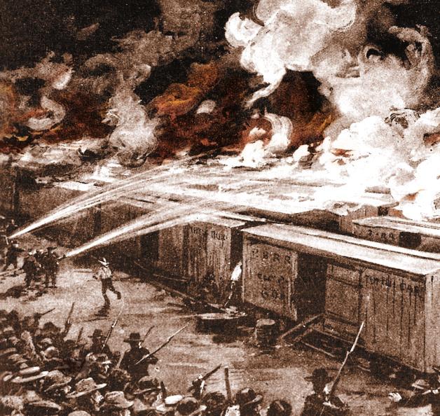 One night during the Pullman Strike, some 600 freight cars were burned. Pacific and two other railroads.
