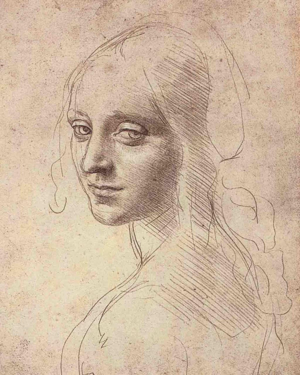 Leonardo often did preliminary sketches before he finalized the outlines and shading of his drawings. Under close scrutiny, the thin faint lines are still visible on many of his drawings (Figure 901).