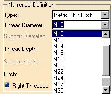 define the thread standard, select Metric Thin Pitch in the dialog box 5 To define the Thread