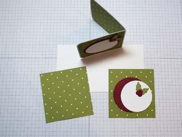 Layer a 3 x 1-1/4 piece of green dot designer series paper on top STEP8: Create a note card by scoring a piece of 5 x 2-3/4 Whisper White cardstock in half 8 (2-1/2