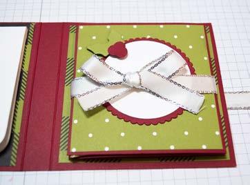 STEP11: If you want to include ribbon around the fold-out, attach 16 of Silver 3/8 Metallic Edge 11 Ribbon to the center