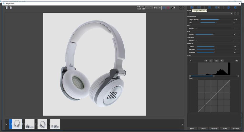 9. After the Background Reference Image has been set, import the product images into the editing area. Figure G. Imported product images into Editing Area 10.