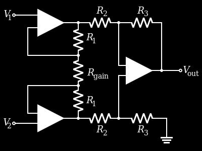 Actual Instrumentation Amplifier Very high input impedance Gain controlled by a single