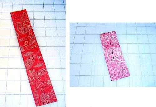Using a ¼" seam allowance, sew along each long side, backstitching at the top and bottom. Clip corners 3. Turn right side out. Push out the corners.