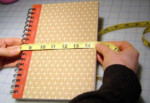 3. Now, we need to get the thickness, or page depth, of the notebook, so we can account for this part of the wrap-around and create a pen pocket