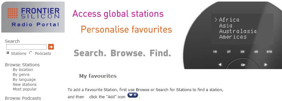 Add Station to My Favourites 1. Visit website: http://www.wifiradio-frontier.com 2. Click on the register link. 3.