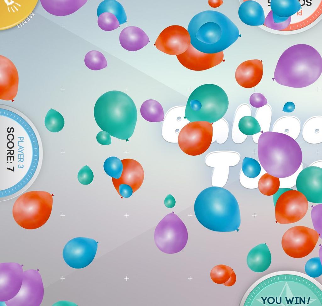 Each player has a designated color, and the screen is filled with an assortment of balloons matching the colors of each player.