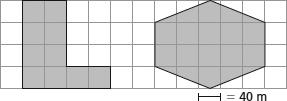 The Rosavilla School District wants to build a new middle school building. They ask architects to make scale drawings of possible layouts for the building. Two possibilities are shown below. 32. a. What is the area of each scale drawing in square units?