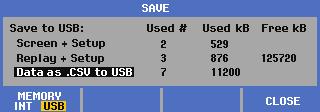The file SCOPE 1.CSV is now stored on the USB flash drive.