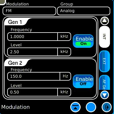 Basic Receiver Test On the Audio Config tile, select the Fast Stack icon to reveal the Modulation tile. The default setting for this setup is modulation at a 1 khz rate at 2.5 khz deviation.