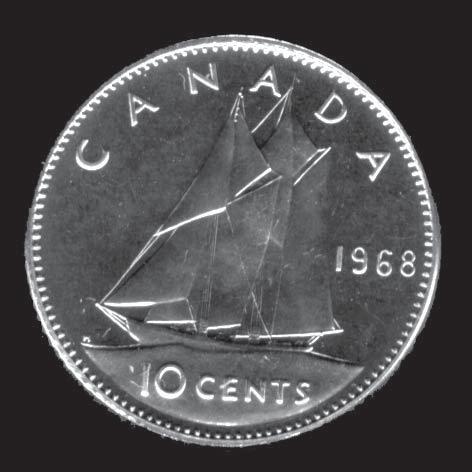 1968-10 CENTS - REVERSE LAST OF THE CANADIAN SILVER 10 CENTS ===================================================================== 10 CENTS 18MM.500 FINE 2.