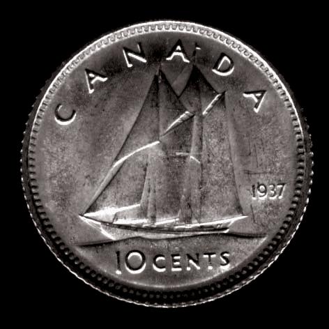 Schooner 1937-10 CENTS - REVERSE Schooner Bluenose FOOTNOTE: The year 1933 found Canada still struggling unsuccessfully to check the four year decline in economic activity.