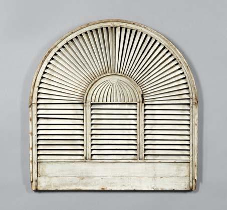23 23. White-painted Arched Louvered Wood Shutter, ht. 32 1/4, wd. 31 1/2 in. $800-1,200 24.