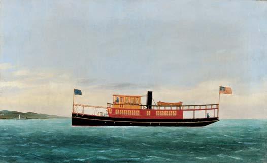 80 81 80. American School, 19th Century American Passenger Steamboat in Coastal Waters. Unsigned.