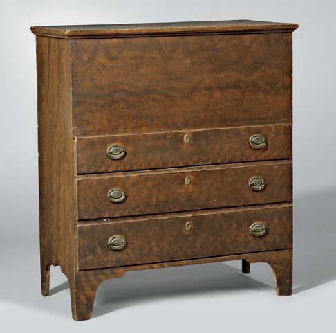 sienna and mustard yellow painted to resemble exotic wood, (minor imperfections), ht. 21, case wd. 42, dp. 19 3/4 in. $800-1,200 140.