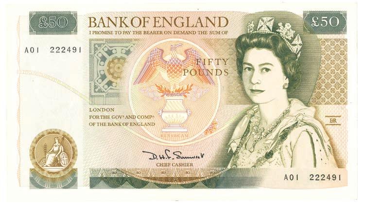 BANKNOTES GREAT BRITAIN 409 Bank of England, Elizabeth II, Limited Issue notes for collectors (5), 50 (1994), A01 002257, Graham Kentfield (1991-1998); 20 (2) (1988, 1999), A01 002257, Malcolm Gill,
