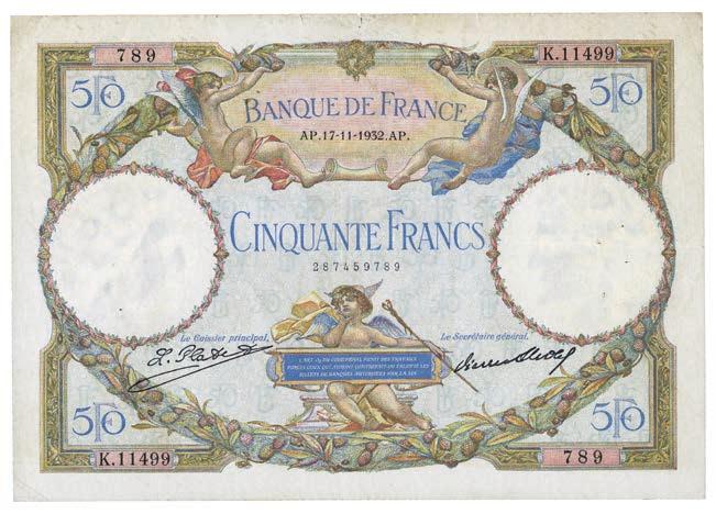 GREECE 428 Banque de France, 500-Francs, 1 October 1942 (P 95), 100-Francs, 5 March 1942 (P 94), 50-Francs, 17 November 1932 (P 80), 10-Francs (2), 12 May 1932, 19 June 1941,