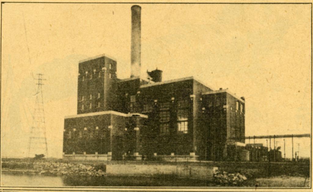 This photo of the Wisconsin Public Service Company power plant located at the mouth of the Fox River was the primary power source for Green Bay business and residential needs in the early 1900 s.