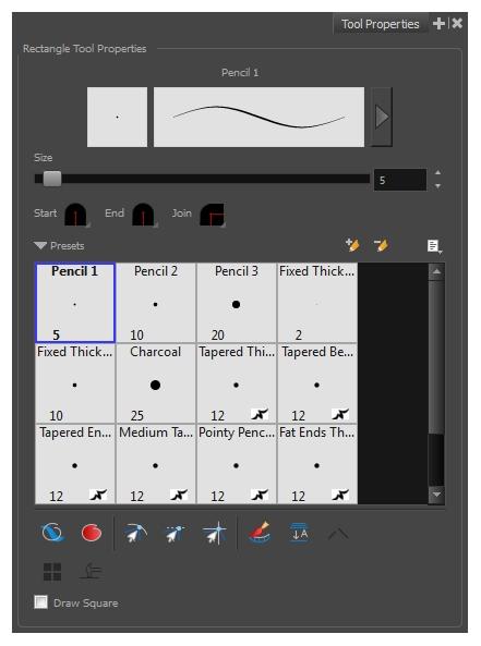 Harmony 15 Paint Reference Guide Rectangle Tool Properties When you select the Rectangle tool, its properties and options appear in the Tool Properties view.
