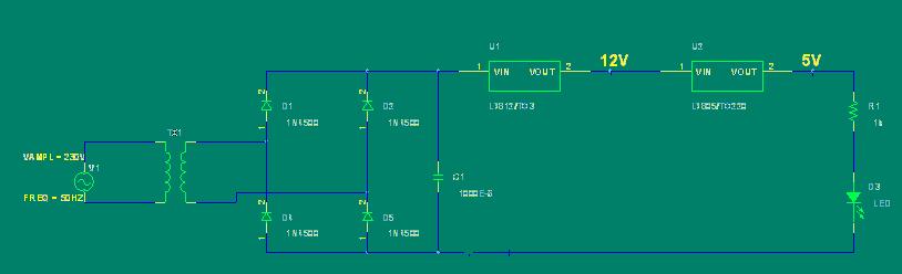 2.4.1 POWER UPPLY Figure 2.8 Power circuit A step- down transformer (230/15)V is used to give input supply to the power circuit.