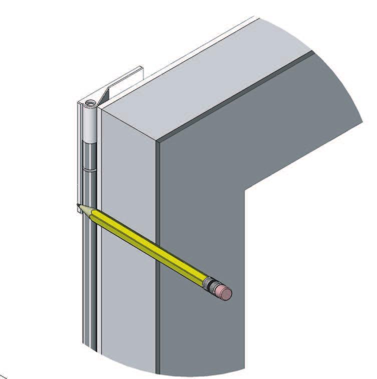 12 With Frame in place, draw line against top and side edge of Top Hinge Bracket. 13 Pencil mark for Top Hinge Bracket.