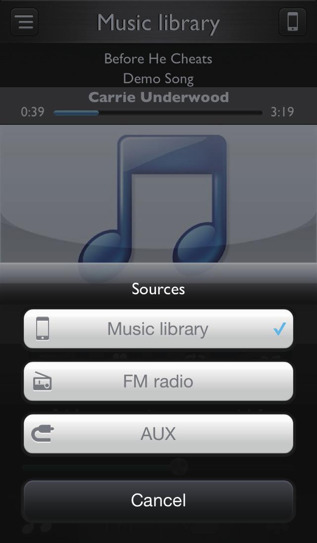 Play music in the ipod/iphone Note Make sure that you have installed the HomeStudio app on your ipod/iphone.
