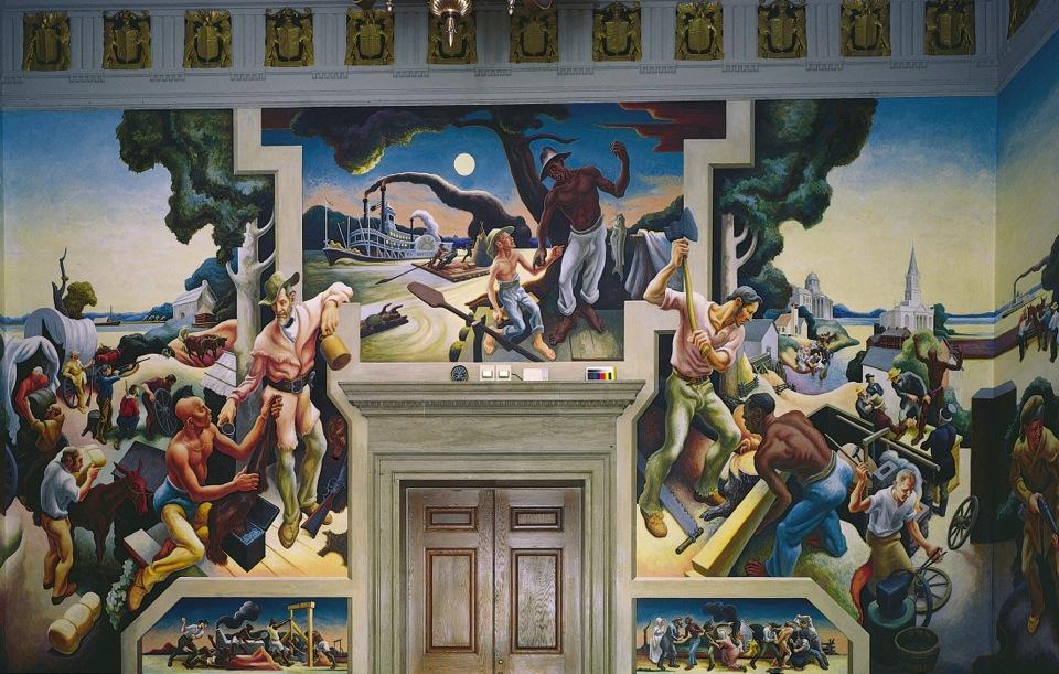 THOMAS HART BENTON, Pioneer Days and Early Settlers, State Capitol, Jefferson City, 1936. Mural.